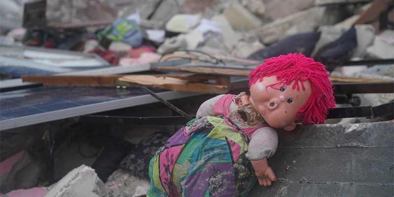 Syria, a doll is seen in the rubble of a collapsed building due to the earthquake in Syria